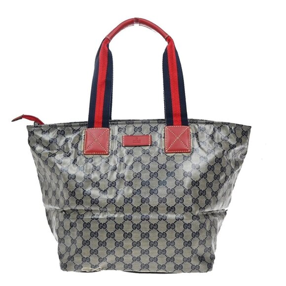 GUCCI GG Pattern Crystal ShoulderBag Coating Canvas Leather Navy Blue 67KA942 - Picture 1 of 15